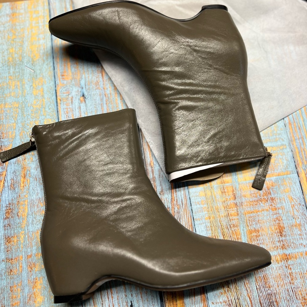 🌟 Elevator Olive Leather Ankle Boots